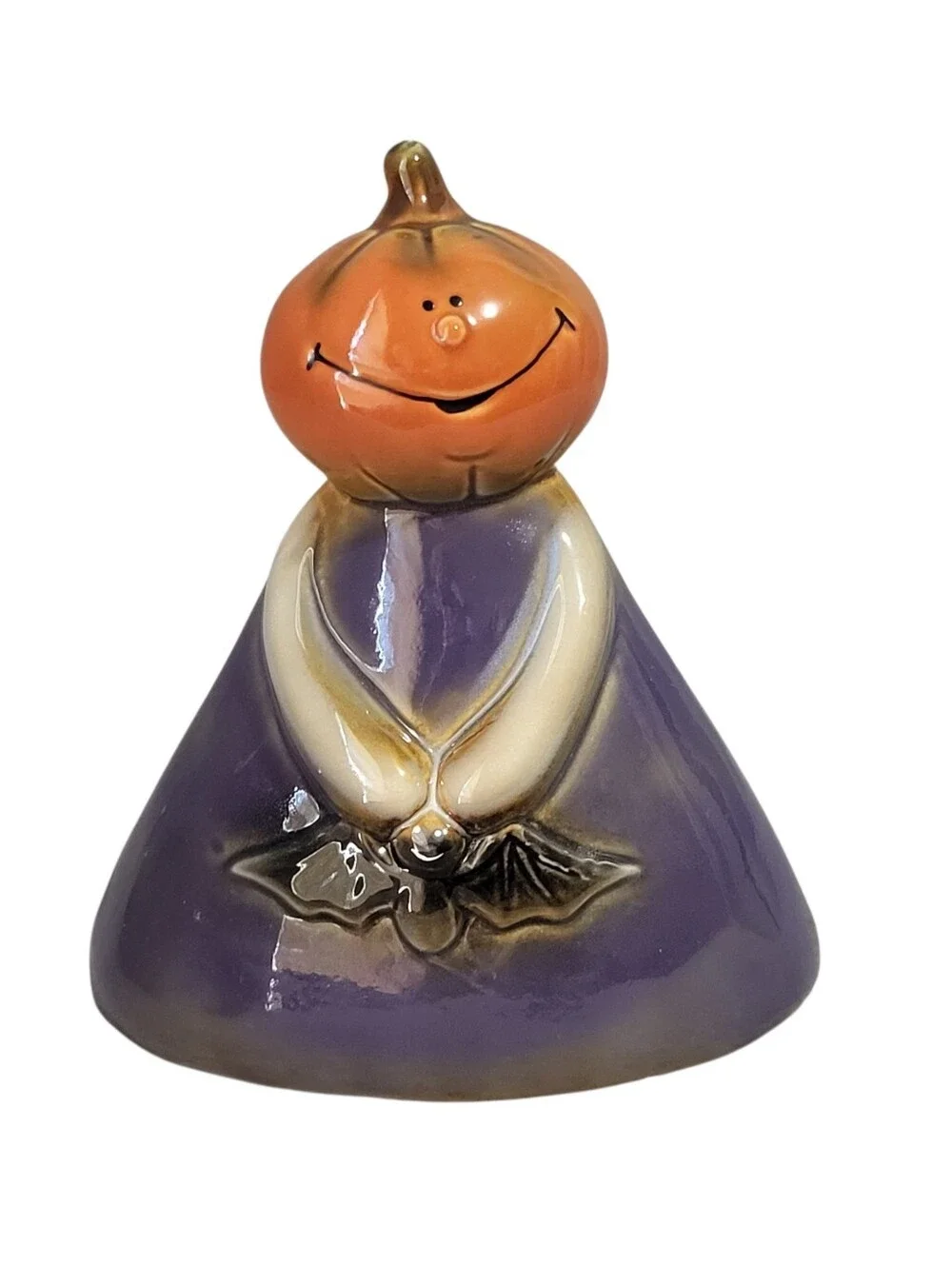 Vtg Tii Collections Halloween Pumpkin Bat Purse Ceramic Figurine Decor Retro MCM